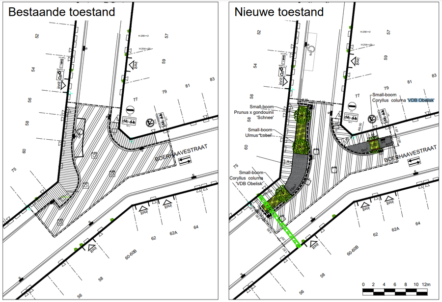 Grondplan van bestaande toestand en nieuwe toestand. Grondplan van bestaande toestand en nieuwe toestand.