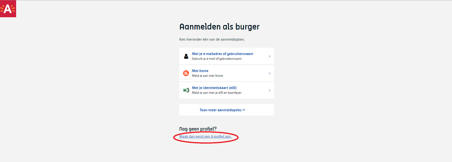 Aanmeldscherm voor A-profiel op antwerpen.be Aanmeldscherm voor A-profiel op antwerpen.be